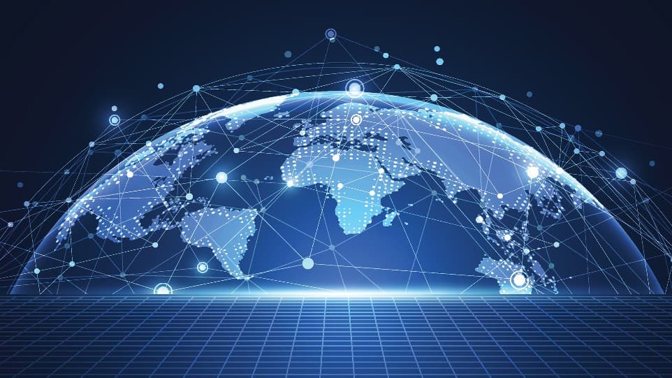 Digital blue globe with network connections