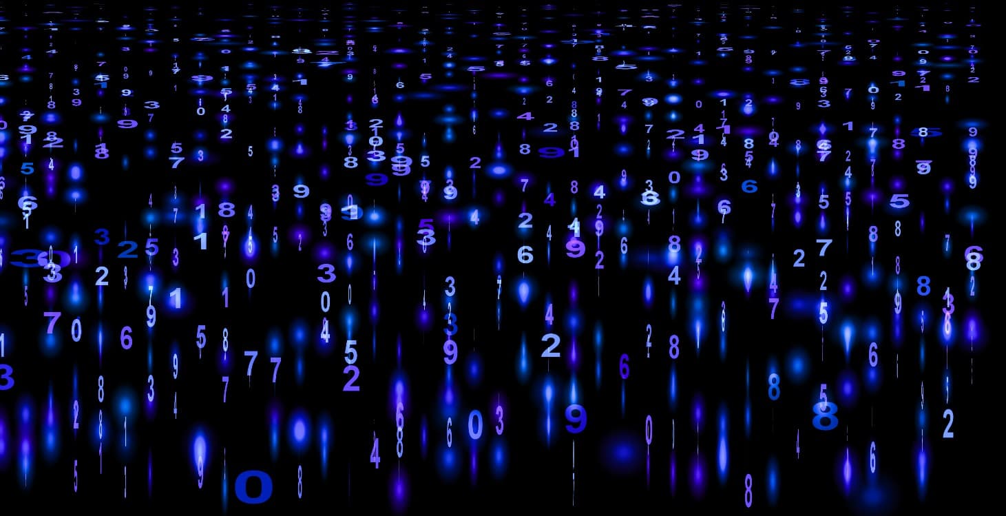 Blue falling numbers overlay background with matrix code