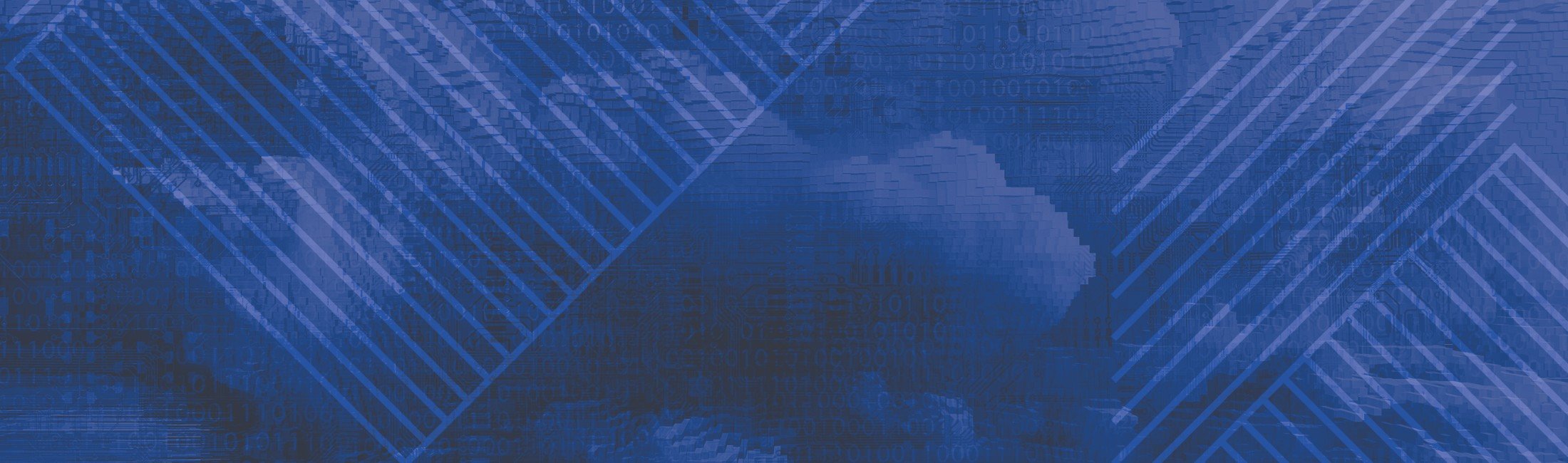 Abstract blue design with diagonal stripes and binary code, representing innovation and technology, featured on a publication about the future of American board governance.