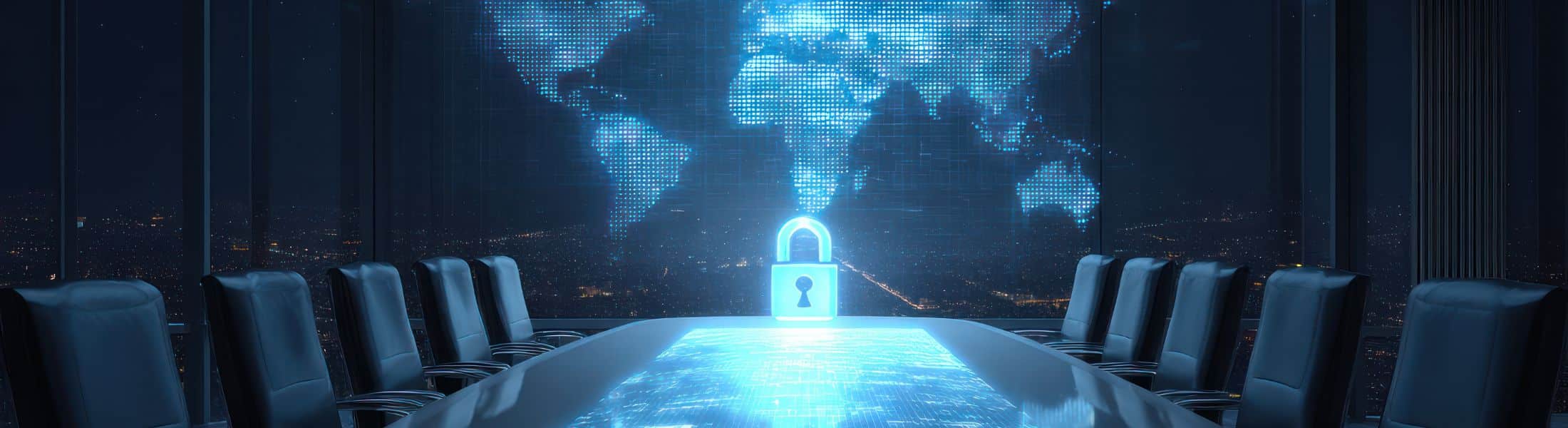 Image of boardroom with world map