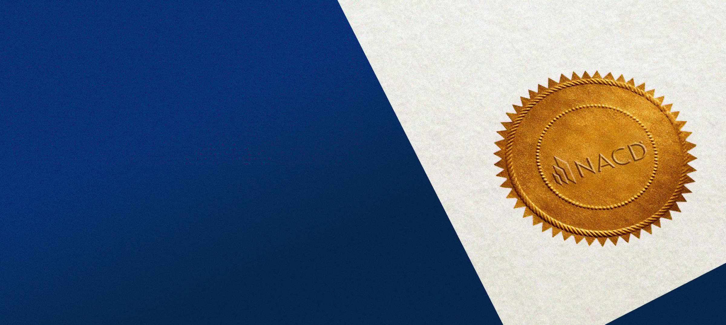 Hero banner with a blue and white background, featuring a gold embossed NACD seal on the right side featured on the NACD Board Leadership Fellowship.