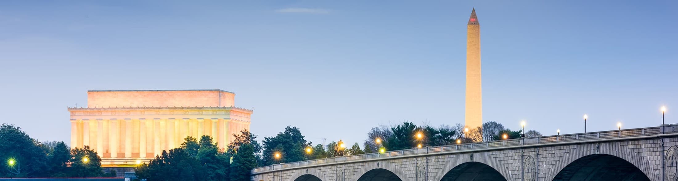 hero banner showing a backdrop of the Washington Monument and Lincoln Memorial in Washington, DC